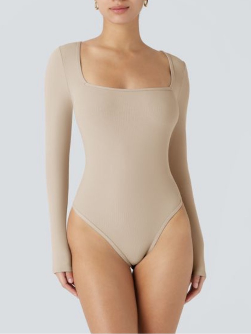 HALARA Ribbed Long Sleeve Square Neck Bodysuit
